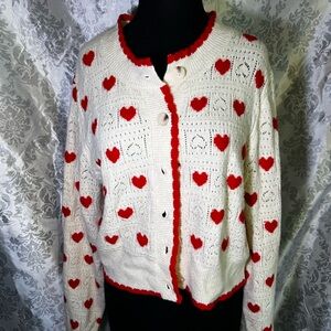 Jessica Simpson Cream and Red Heart Cardigan